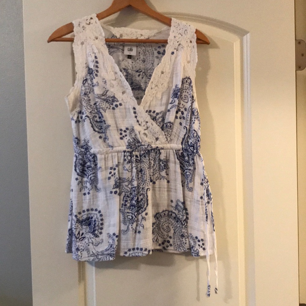 Cabi blue and cream tank top, size small.